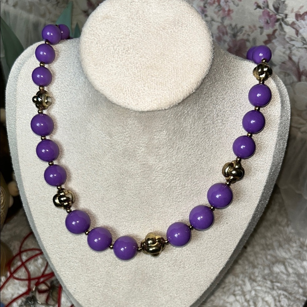 Purple and Gold Beaded Necklace